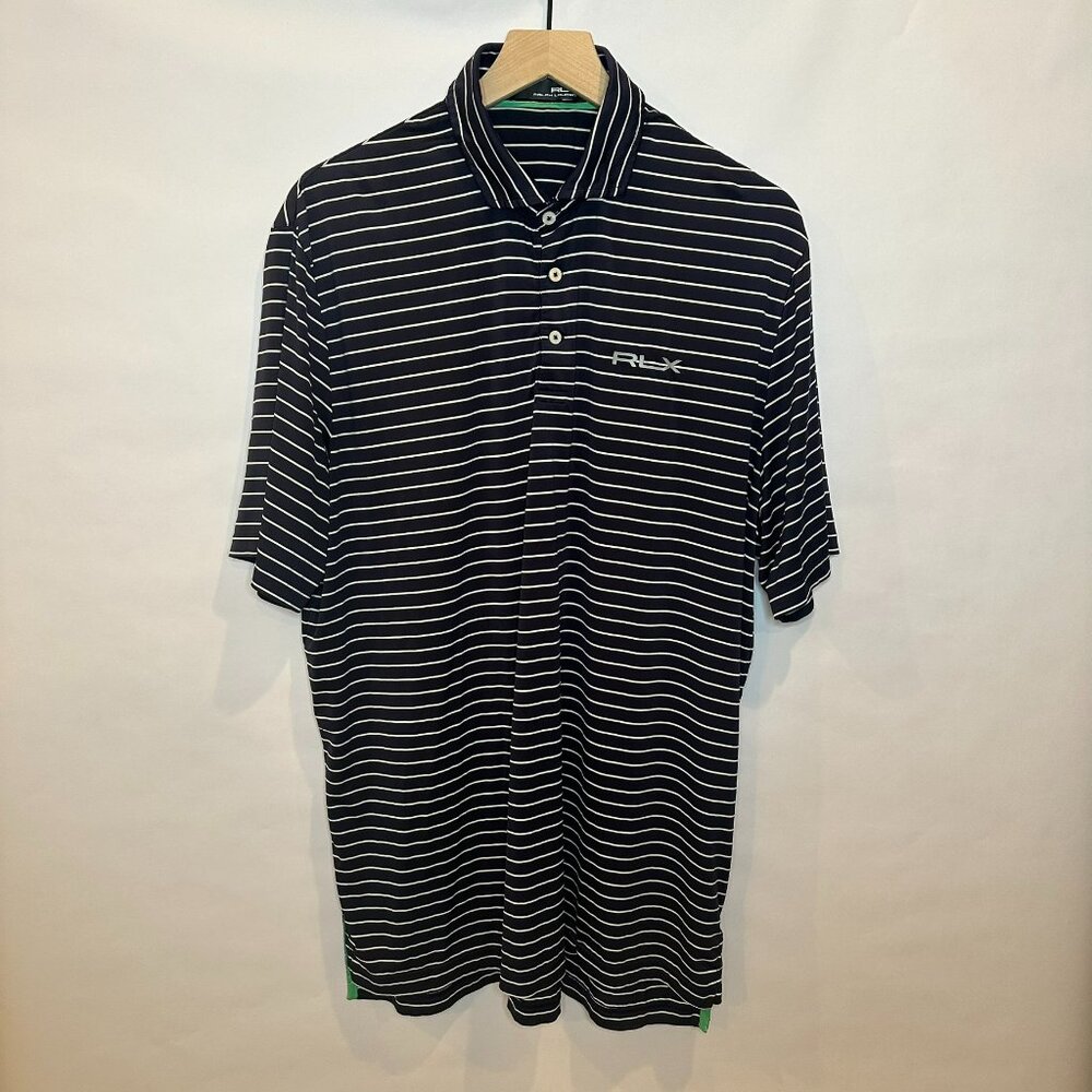 Ralph Lauren RLX golf performance polo classic fit L navy blue white stripes